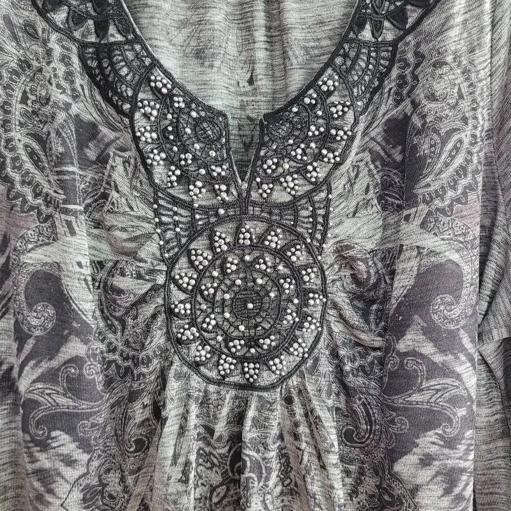Vintage y2k apt 9 grey graphic top bedazzled grunge rocker punk - Picture 6 of 13